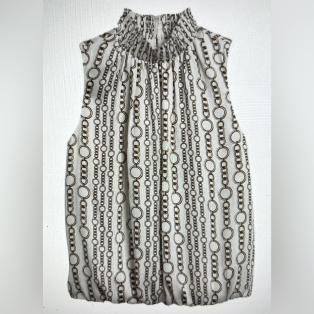 BANANA REPUBLIC Chain Link Print Top Elastic Hem Mock Neck Keyhole Back Medium